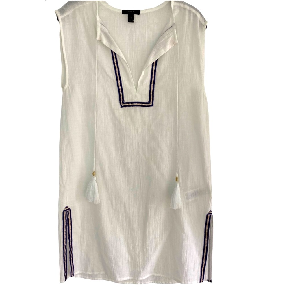 J. CREW Women’s White Gauze Beach Tunic Cover Up with Tassels. Size: XXS